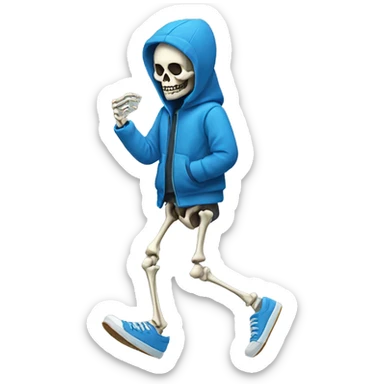 a skeleton with a blue jacket and pick slippers sticker