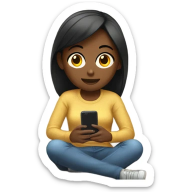 Girl sitting with smartphone indoors with long sleeves sticker