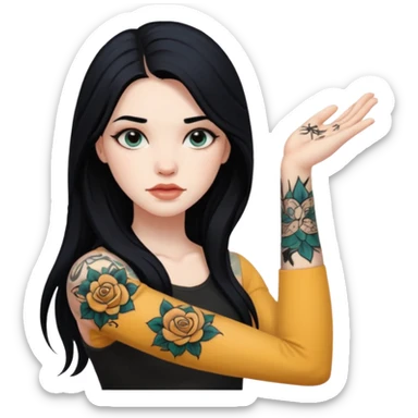 hyper realistic Pale girl with long black hair arm tattoos sticker