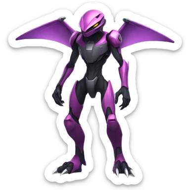 a black Genesect-Raptor-Fakémon—hybrid with a futuristic visor-helmet full body sticker