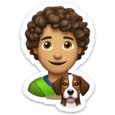 Russian guy with curly brown hair with dog Entlebucher zennenhund sticker