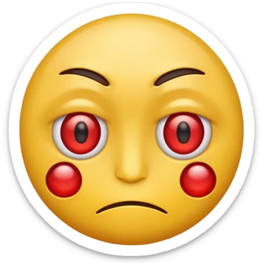 Red eyes on yellow emoji face drowsy look but with a smirk sticker