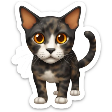 skinny dark tortoiseshell cat with orange eyes and a cream colored marking above its mouth sticker