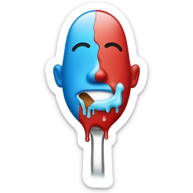 Red man leaking blue water out of his nose and sugar spoon sticker