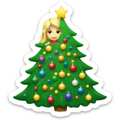 Blond Girl decorating a Christmas tree sticker