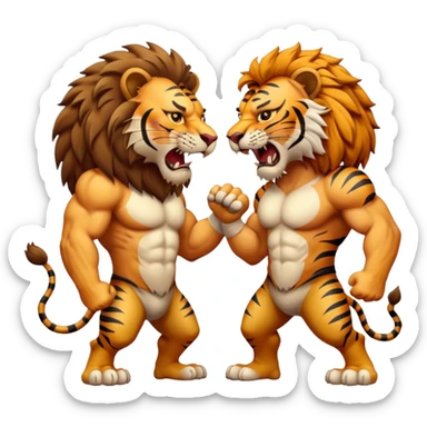 brutal fight between one lion and one tiger  sticker