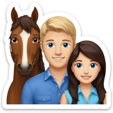Smiling blue eyed trevor donovan with smiling brown eyed danica mckellan and one brown horse sticker