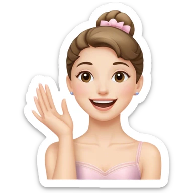 The ballerina laughs sweetly, covering her mouth with her hand sticker