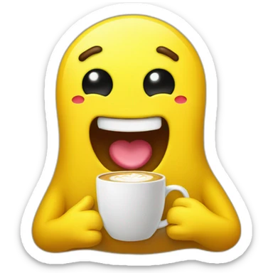 happy yellow blob with heart eyes holding a coffee sticker