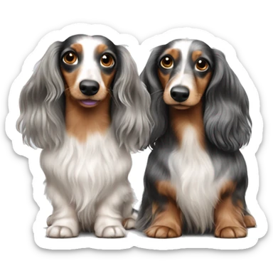 Two Tri Merle long haired Dachshunds together sticker