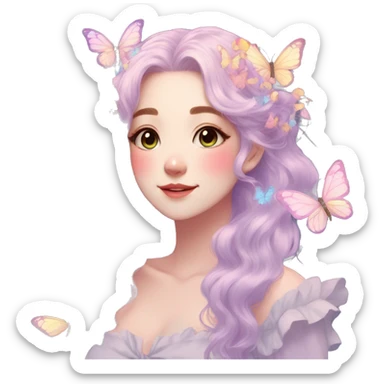 gorgeous anime pastel lady with butterflies and beautiful hair fairycore cottagecore sticker