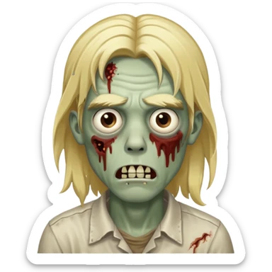 zombie guy with tired eyes and long blond hair  sticker