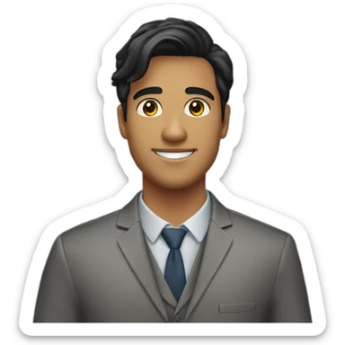 A smiling bank employee A young man at the age of 22 ,small white skin, medium black hair with simple red streaks  sticker