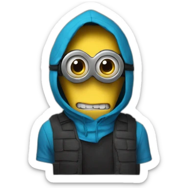 minion in a black mask and a blue sleeveless hood sticker