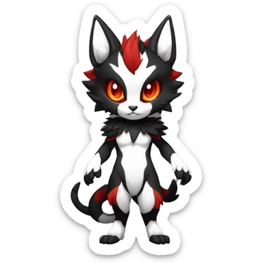 Anthro-Edgy-Cool-Dark-Black-White-Red-Contrast-Colors-Fantasy-Fur-Sona-Chibi-Shiny-Fakémon-Hybrid full body sticker