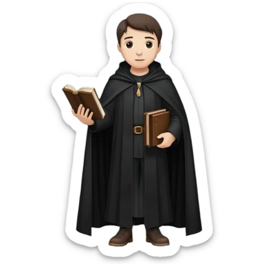 A wandering philosopher in a long black cloak with a book full height sticker