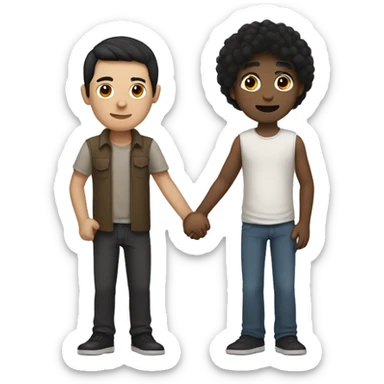 Tan man with black hair holding hands with white man with dark hair sticker