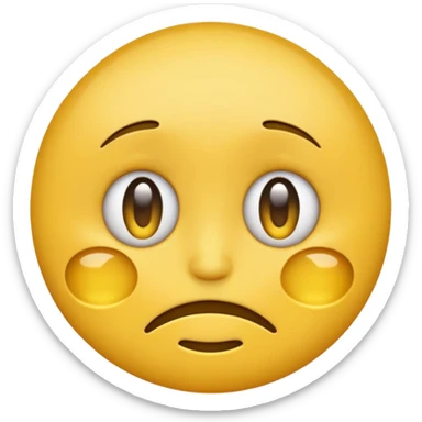 round yellow emoji face, Facebook style, trembling fake smile, watery eyes, showing hidden sadness sticker