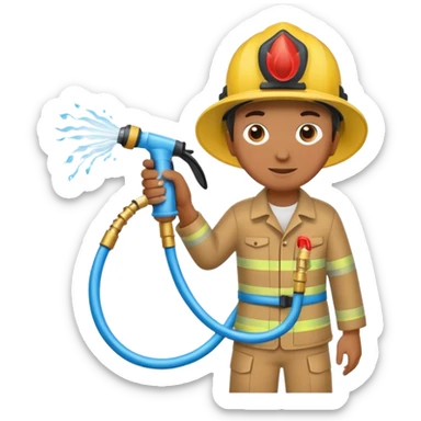 A hand holding a water hose and extinguishing the fire, no fireman sticker