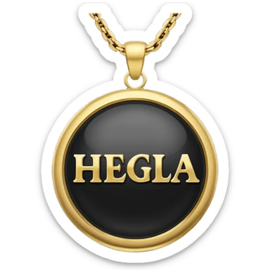 In black round stone of gold round pendant,the gold inscription "Helga" in large letters sticker