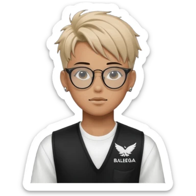 anime boy with tattoo in black screen balenciaga glasses sticker