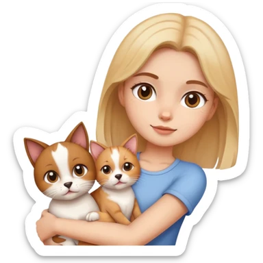 Girl holding a cat and a dog sticker