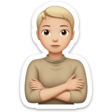 person with arms crossed holding their neck neutral expression emoji sticker