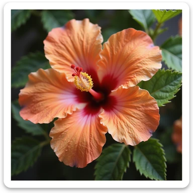realistic orange and pink hibiscus flower, photorealistic style sticker