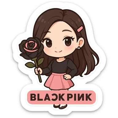 BLACKPINK-inspired chibi sticker, black and pink rose, sweet and stylish, chibi style sticker