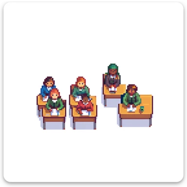 group of students sitting at desks sticker