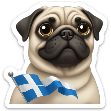 pug holding a big finland flag sticker