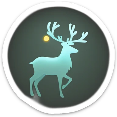 A reindeer silhouette with a sun at the top shining with an overall dark background sticker