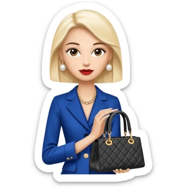 stylish woman with Chanel and Dior bags, iOS 18 emoji style, vibrant and friendly, no text sticker
