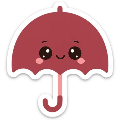 a kawaii umbrella with a face in burgundy color sticker