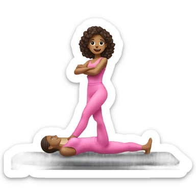 beautiful brunette girl pink clothes doing pilates sticker