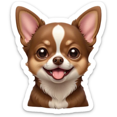 Cinematic Cute Yawning Chocolate Short Haired Chihuahua Portrait Emoji, Head tilted slightly with a dramatic, wide-open yawn, soft chocolate fur with a velvety texture, floppy ears slightly drooping, round dark eyes barely open in drowsy contentment, Simplified yet irresistibly adorable features, highly detailed, glowing with a soft, cozy glow, high shine, relaxed yet expressive, stylized with a touch of whimsy, bright and endearing, soft glowing outline, capturing the essence of a sleepy yet affectionate pup, so drowsy it feels like it could stretch right out of the screen and curl up for a nap! sticker