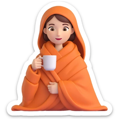 A woman wrapped in a blanket holding a cup of coffee sticker
