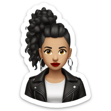 Hispanic girl Mohawk leather jacket hoop earrings red lipstick  sticker