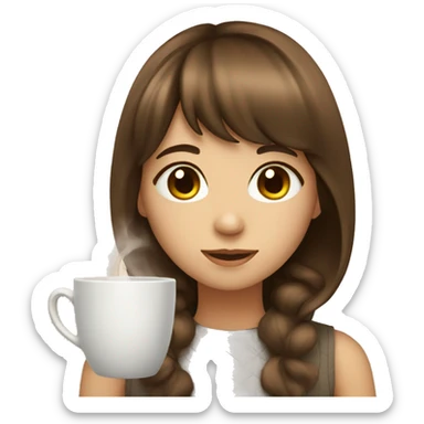 Girl with brown hair and bangs drinking tea sticker