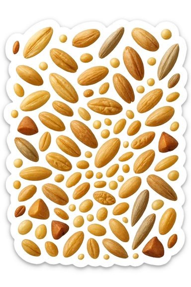 Avena, orzo, farro, segale, quinoa, grano saraceno FLUTTUANO IN ARIA, IPERREALISTICO 4K sticker