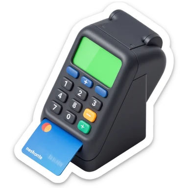 detailed payment terminal with a credit card inserted, skeuomorphism style sticker