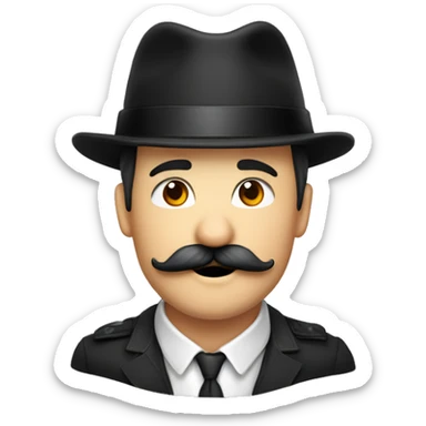 Beau mec brun barbu moustache taillé yeux noir chapeau béret sticker