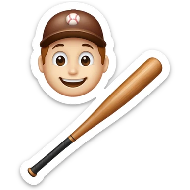 A wooden baseball bat with a cute smiling face sticker