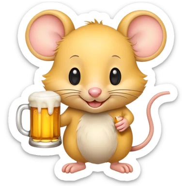 Cute cartoon mouse happily holding a beer mug sticker