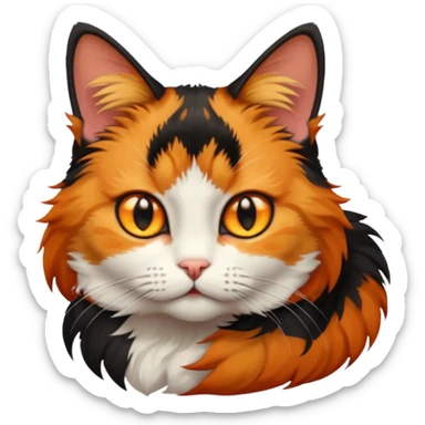 A calico cat with half its face ginger and the other half black sticker