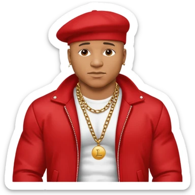 LL Cool J shirtless with necklace, red jacket sticker