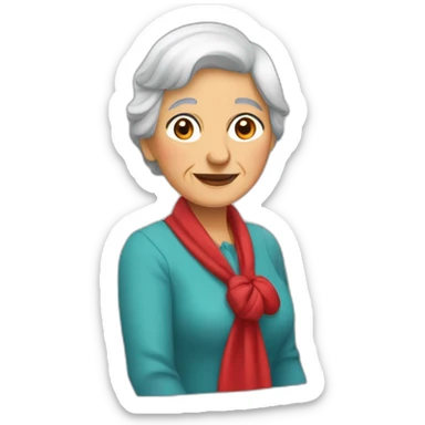 abuela con pañuelo rojo en la cabeza y hogaza de pan bajo el brazo sticker