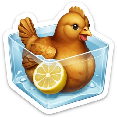 a baked chicken dish with lemon wedges in a large ice cube sticker