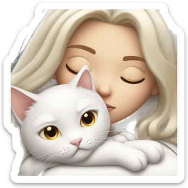White kitty sleeping on brunette white girl's lap sticker