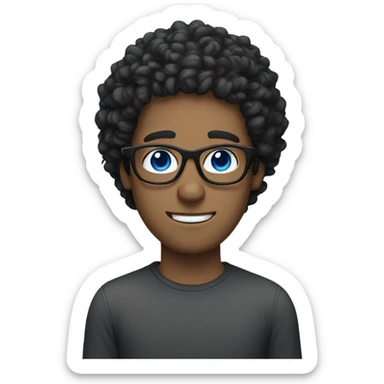Guy with black curly hair and blue eyes and glasses  sticker
